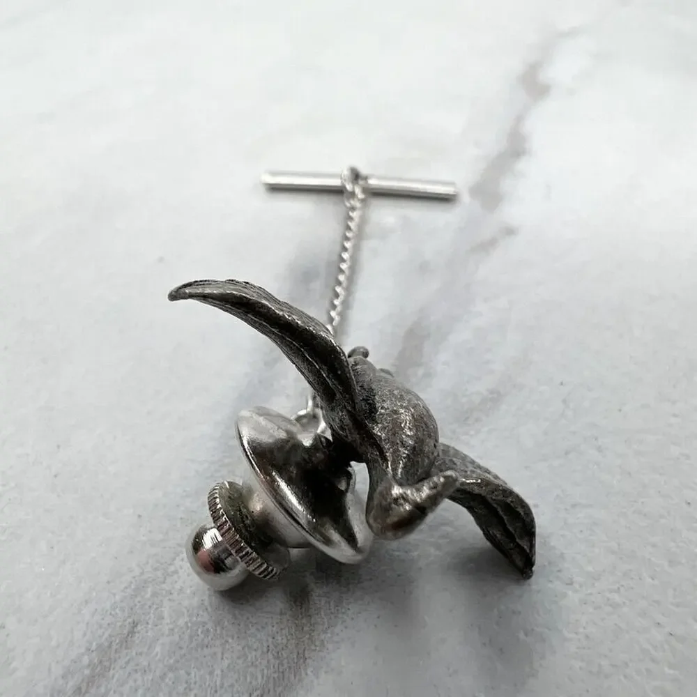 Silver Tone Flying Bird Lapel Tie Tack Pin